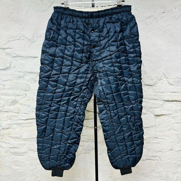 Vintage Quilted Thermal Lined Puffer Cold Weather Pants Nylon Shell Base Layer - Picture 1 of 8